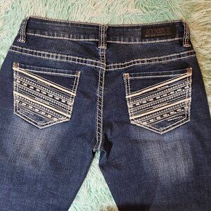 ROCK & ROLL Denim Cowgirl Women's Dark Wash Rhinestone Riding Jeans